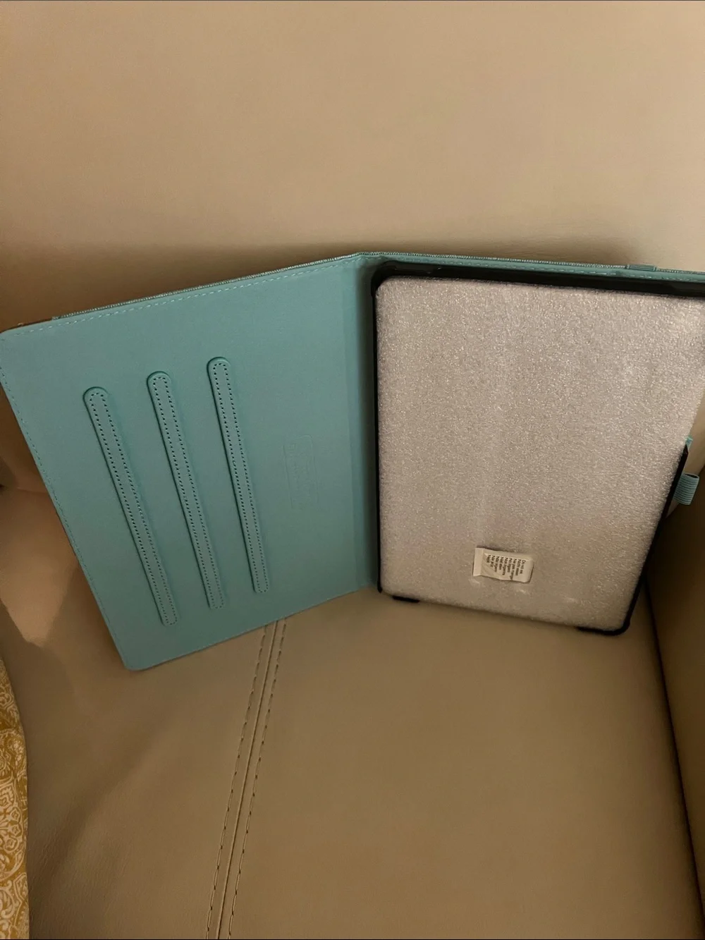 Teal and Brown Tablet Folio Case with Pen Loop